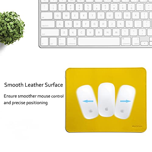 MelVan PU Leather Mouse Pad with Stitched Edge, Wood Mousepad, Waterproof Gaming Mouse Pad Mat for Computers, Laptop, Office & Home, 10.2" x 8.3", 1 Pack (Yellow) - color: Yellow