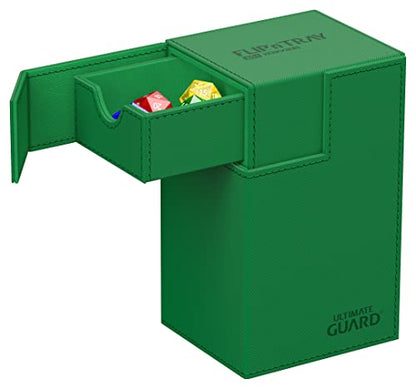 Ultimate Guard Flip'n'Tray 80+, Deck Case for 80 Double-Sleeved TCG Cards + Dice Tray, Green, Independent Magnetic Closure & Microfiber Inner Lining - color: Green, size: 80+