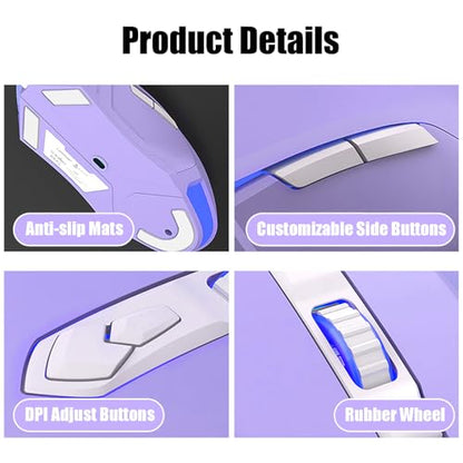 Lomiluskr AJ52 RGB Wired Gaming Mouse, 7 Programmable Buttons, Computer Mice with RGB Lighting, 200-4800 DPI Adjustable, for PC/Laptop (Purple) - color: Purple