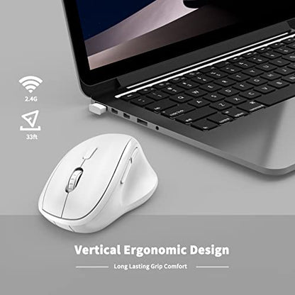 Ergonomic Wireless Mouse 2025 New Updated Smaller with USB-A Receiver for PC Computer, Laptop and Desktop, Ergo Mouse Vertical with Silent Clicks Long Battery Life, Up to 1600 DPI, White - color: White, size: USB Wireless