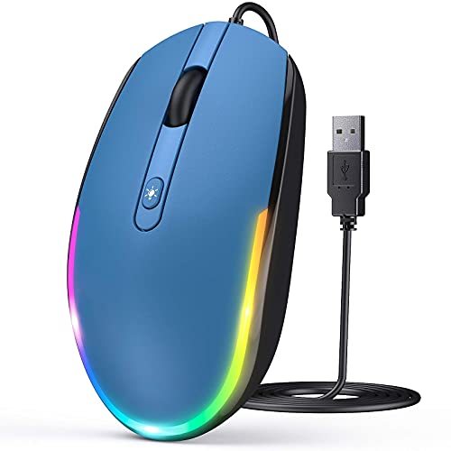 seenda Wired Mouse, RGB Backlit, Silent Optical, 1600 DPI, Blue & Black | USB-A corded mouse with quiet clicks, easy Plug and Play for laptop, PC, Chromebook, desktop, office, school, and home - color: Blue & Black