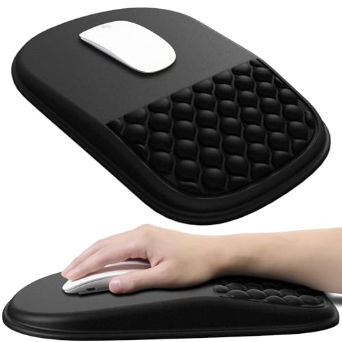 JIKIOU Ergonomic Mouse Pad with Wrist Rest Black | Massage Design, Slope Design Memory Foam Support, Smooth Lycra Surface, Non-Slip PU Base, Suitable for Office Home Gaming