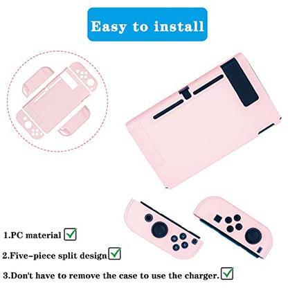 OLDZHU Pink Dockable Protective Case Cover Compatible with Nintendo Switch Joy-Con Controllers,with Glass Screen Protector and 4 Thumb Grips,Shock-Absorption and Anti-Scratch (Pink) - color: Pink
