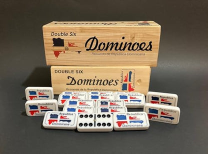 PRK 14 Dominican Republic Dominoes Double Six Novelty Set with Dominican Republic Flag Design - Ideal for Parties 1 Set med Size Domino