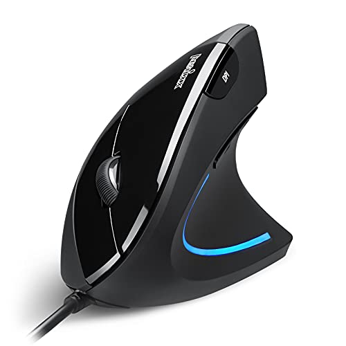 Perixx PERIMICE-513 Wired Ergonomic Vertical Mouse - 6 Buttons with 1000/1600/3200/6400 DPI - Right-Handed Design - Wired USB 5.9ft Cable - Black - style: Wired