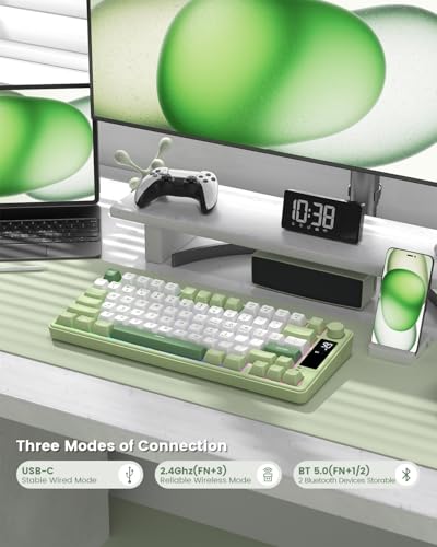 Womier DK75 75% Wireless Gaming Keyboard, RGB Backlit Creamy Keyboard with Media Knob, OLED Screen, Tri-Mode 2.4GHz/USB-C/BT5.0, Anti-Ghosting No-Conflict Silent Membrane Keyboard for MAC Windows - color: Green