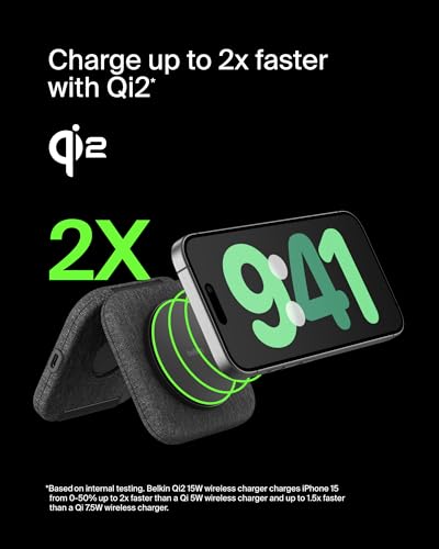 Belkin Qi2 15W Magnetic Wireless Travel Pad, 2 in 1 Foldable Charger | MagSafe compatible, iPhone 16 Series, Apple Watch 9, AirPods compatible, portable travel charger, Magnetic - style: 2 in 1