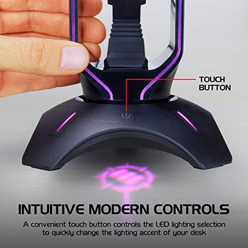 ENHANCE PC Gaming Headset Stand with Mouse Bungee - RGB Headphone Holder, 2 USB Ports, 7 LED Color Modes, Compatible with Desktops, Keyboards, Headphones
