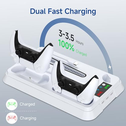 PS5 Cooling Station and PS5 Stand with Controller Charging Station for PS 5 Console - color: white