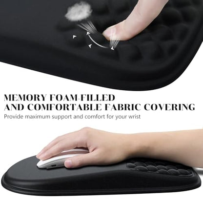 JIKIOU Ergonomic Mouse Pad with Wrist Rest Black | Massage Design, Slope Design Memory Foam Support, Smooth Lycra Surface, Non-Slip PU Base, Suitable for Office Home Gaming