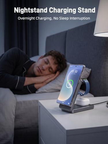 3 in 1 Wireless Charging Station for Samsung, Foldable Wireless Charger | ELECDOV Magnetic Wireless Charger for Galaxy S26/S25/Z Fold 7/Flip 7, Travel Watch Charger Stand for Galaxy Watch 8/Buds 4