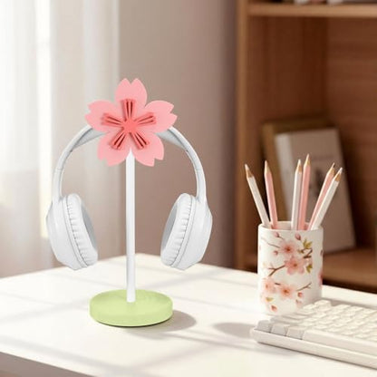 Yookeer Cute Headphone Stand Decorative Sakura Headphone Stand Cute Pink Flower Wood Desk Decor for Gamer Room Office Desk Gaming Gifts for Girlfriend Office Worker