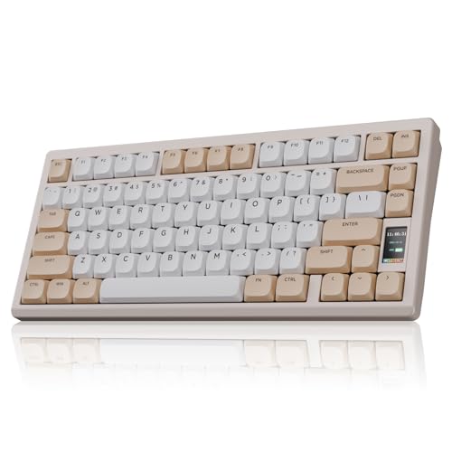 OOCTPK Mechanical Keyboard, Chilkey ND75 LP Wireless Gaming Keyboard with LCD Screen, Bluetooth 5.3/2.4G/USB-C, Hot Swappable Per-Key RGB Custom, Thin Front, Wrist Rest, Full-Aluminum, PC/Mac Support - color: Beige