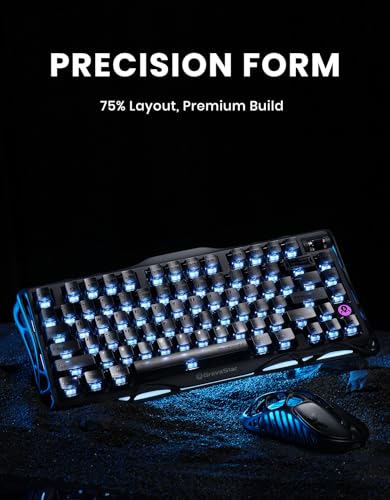 GravaStar Mercury K1 75% Wireless Gaming Keyboard, Aluminum Alloy Mechanical Keyboard with Knob, Hot Swappable, Linear Switches, Transparent Keycaps, RGB Backlit, 2.4GHz/BT5.0/USB【Stealth Black】 - color: Stealth Black