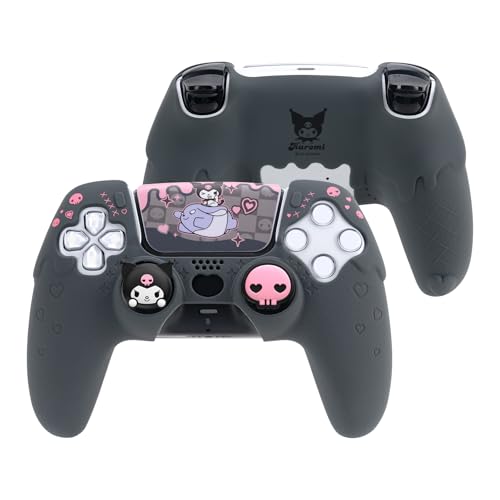 Kuitmor Silicone PS5 Controller Cover Skin Set, Anti-Slip Soft Protective Case for PS5 Wireless Controller with 2 Thumb Grip Caps and 1 Sticker (Black Kuromi) - color: Black Kuromi