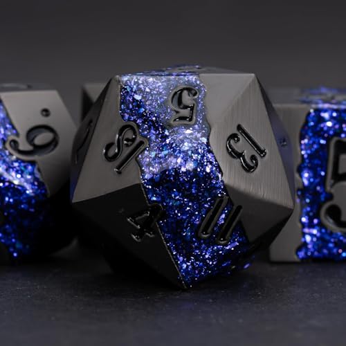 Galaxy Metal Dice Set, 7PCS Polyhedral DND Dice with Glitter Resin Inlay, Heavy Metal RPG Dice for Dungeons and Dragons Tabletop Games - color: Pearl Gun Purple
