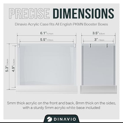 PKMN Booster Box Case Acrylic Display - Booster Box Protector Case - 8mm + 5mm Acrylic 5x3mm Magnets - Compatible with PKMN Booster Boxes (White Base) - color: White Base