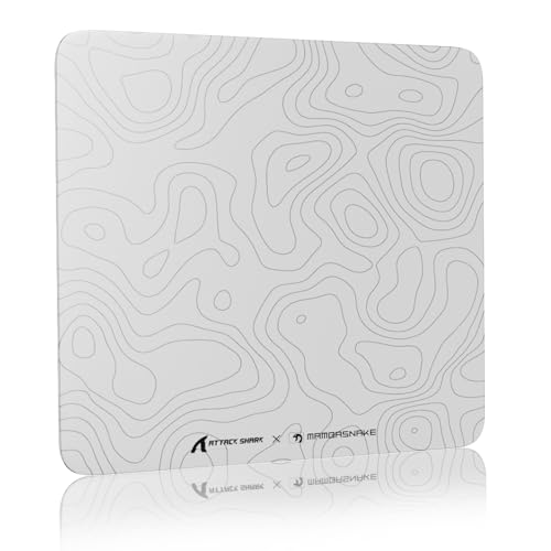 ATTACK SHARK CM05 Glass Gaming Mouse Pad,17.7x15.7 in Large Mouse Mat，Non Slip 9H Hard Mousepads,Nano-Textured Glass Surface with Improved Precision and Speed for FPS Players-White Contour - color: White Contour