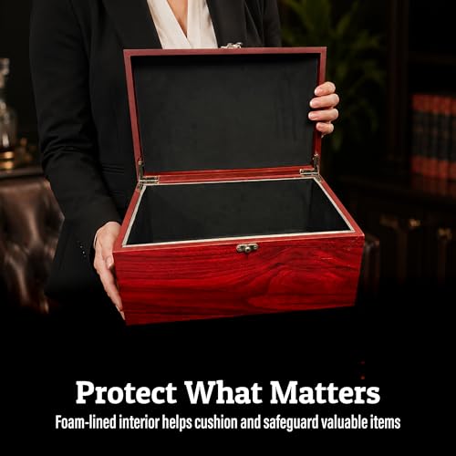 Sarge Rosewood Finish Large Gift Box, for Knives, Jewelry, Collectibles | foam-lined interior, brass latch, hinged lid, gift ready, knives, jewelry, watches, collectibles, 12.5" x 8.5" x 6"