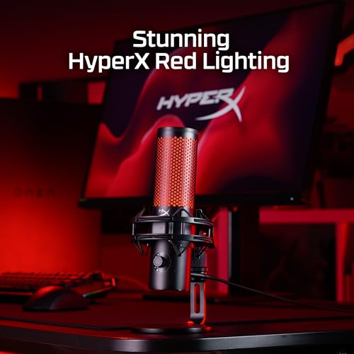 HyperX QuadCast 2 – USB Microphone for Gaming, Streaming and Podcasting, with On-Board Controls, LED Lighting, Removable Shock Mount, PC, Mac, PS5, PS4, USB-C - Black (Renewed)