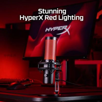 HyperX QuadCast 2 – USB Microphone for Gaming, Streaming and Podcasting, with On-Board Controls, LED Lighting, Removable Shock Mount, PC, Mac, PS5, PS4, USB-C - Black (Renewed)