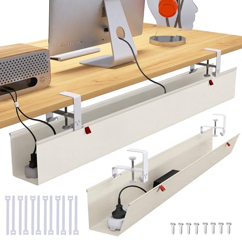 Extra Large 48" Under Desk Cable Management Tray for Standing Desk, No Drill Clamp On Wire Hider, Heavy Duty Anti-Sag Cord Organizer, Cable Tray for Studio & Dual Monitors (Beige, 47.8") - color: Beige, size: 47.8"×5.6"