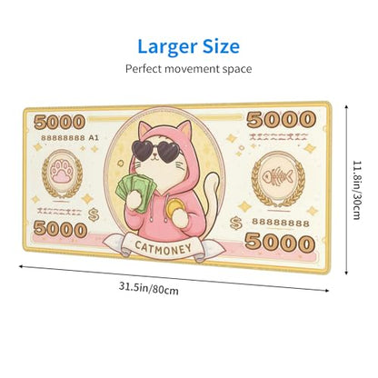 Money Gaming Mouse Pad Extended Large Mouse Mat 31.5 X 11.8 Inch Nonslip Rubber Base Long Desk Pad Stitched Edges Mousepad Mice Pad for Office Home Game - color: Money