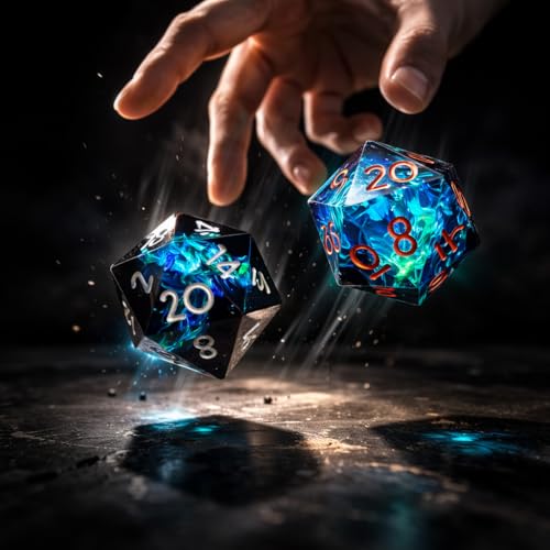 8PCS Sharp Edge DND Dice Set（Extra D20） for Dungeons and Dragons – 2×D20 D4 D6 D8 D10 D12 D10% – Handmade Polyhedral Resin Dice Multi-Sided Tabletop RPG Roleplaying Game（Blue Dark） - color: 8pcs-blue Dark