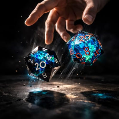 8PCS Sharp Edge DND Dice Set（Extra D20） for Dungeons and Dragons – 2×D20 D4 D6 D8 D10 D12 D10% – Handmade Polyhedral Resin Dice Multi-Sided Tabletop RPG Roleplaying Game（Blue Dark） - color: 8pcs-blue Dark