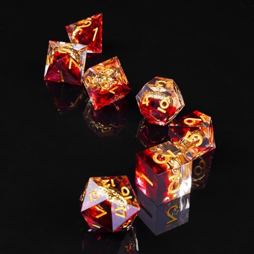 Ring DND Dice Set, 7 Pcs Magic Lord Ring DND Dice Resin Sharp Edge D&D Dice for Dungeons and Dragons RPG Role Playing Games