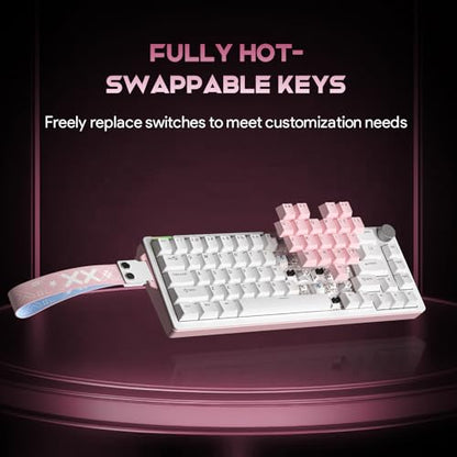 x FURYCUBE 68% Mechanical Gaming Keyboard with RGB Backlit, Wired Keyboard Volume Knob PBT Keycaps,Pre-lubed Linear Switches, Hot-Swap Creamy Keyboard, for FPS Games(White+Pink) - color: White+Pink