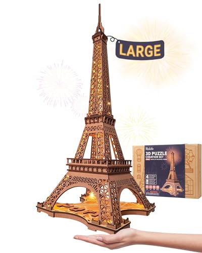 Rolife 3D Wooden Puzzles for Adults, Large Eiffel Tower Set-LED Model Building Sets, Paris Architecture Kits as Home Decor Gift Ideas for Women and Men.