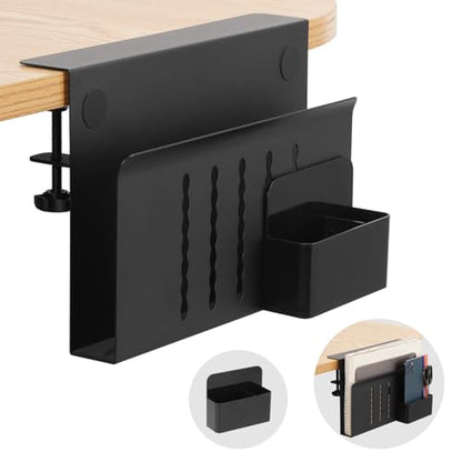 Desk Side Storage, Under Desk Laptop Mount, Table Side Hanging File Organizer, No Drill Clamp On Cable Management Tray, Laptop Holder with Magnetic Pen Holder for Office and Home(Black) - size: 1Tier-B