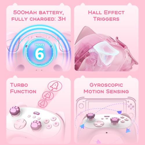 IINE Wireless Controller with Charging Dock – for PC, Switch, Android, iOS, Wireless & Wired Gamepad with Macro, Turbo, 6-Axis Motion, Rumble, Headphone Jack, Ergonomic Controller for Small Hands (Pink) - color: Pink