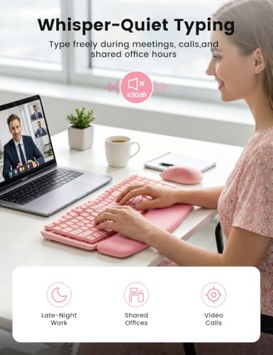 Pink Wireless Keyboard and Mouse Combo, Ergonomic Wave, 30dB Quiet, MA41 - color: Pink