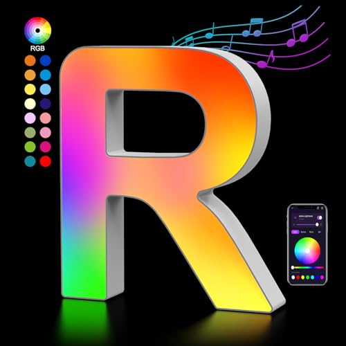 OJQ Light Up Letters Led Lights Letters Music Sync Color Change Colorful | Boy Girl Gift Room Decor Wall Lights , Marquee Letters,Birthday Gifts for Girl, Teen Girls Gifts Home Wall Decor-R - style: Letter-R