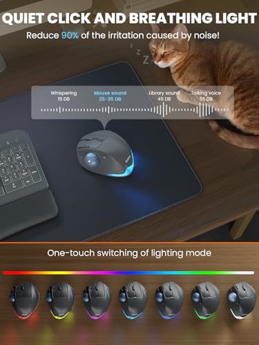 Wireless Trackball Mouse, Adjustable Angle Rechargeable, Backlit-Gray Mouse | MAM1 Pro Ergonomic Mouse Rollerball Thumb mice with 5 Level DPI, 3 Devices Connection (USB & Bluetooth ) for PC, Windows - color: Gray Mouse