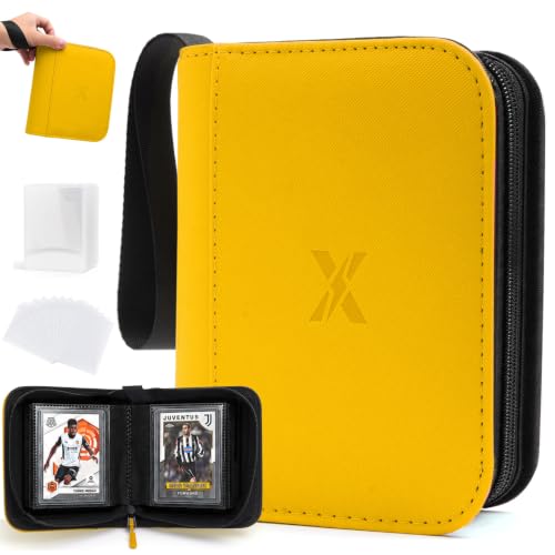 Mini 1 Pocket Top Loader Binder, Upgraded Widened Pages & Spine | Small Trading Card Album Holds 40 Toploaders, Portable Single Pocket Sports Card Binder with 10 Top Loaders & 50 Card Sleeves - color: Yellow, size: 1