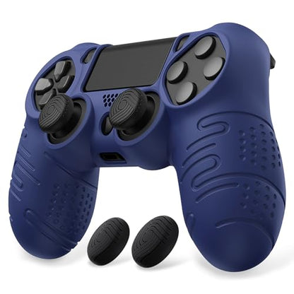 PlayVital Line & Dot Midnight Blue Silicone Cover Skin for ps4 Controller, Anti-Slip Soft Protector Case Cover with Thumb Grip Caps - color: Midnight Blue