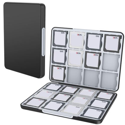 HEIYING 3DS Card Case with 24 Precise Slots for DS 2DS 3DS Game Card | Portable Game Card Case, Hard ABS Shell with Soft Silicone Lining, Precise Card Slots,Magnetic Closure for Easy Access - color: Black