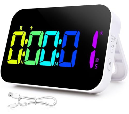 Kitchen Digital RGB Timer, Count Down Up, Rechargeable, Vibration Mode Adjustable Volume and Brightness LED Display, Time Management Cook, Desk, Kids Adults Study Teaching, Kitchen Gadgets - color: Rgb