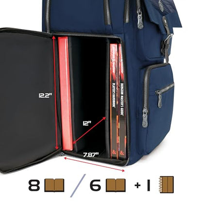 ENHANCE Collector's Edition DnD Backpack - RPG DM Bag for Dungeons and Dragons - DnD Bag fits 6-8 Books, 18" Laptop/DM Screen Slot, Miniature Foam Trays, Accessory Pockets, Map Strap (Dragon Blue) - color: Dragon Blue