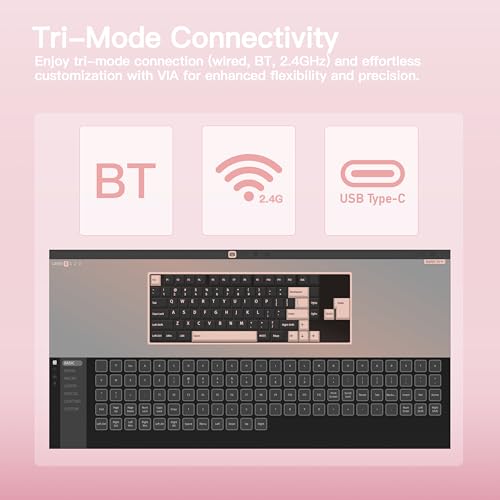KEEBMONKEY WOBKEY Rainy 75 CNC Aluminum HMX/JWK/Cocoa Switches Triple-Mode Connectivity Mechanical Keyboard with Superior Acoustics, RGB/FR4/Silver SUS304/7000mAh/Cocoa Switch (Pro - Pink) - style: Pro - Pink