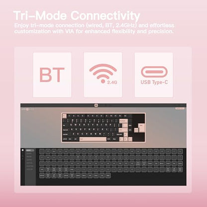 KEEBMONKEY WOBKEY Rainy 75 CNC Aluminum HMX/JWK/Cocoa Switches Triple-Mode Connectivity Mechanical Keyboard with Superior Acoustics, RGB/FR4/Silver SUS304/7000mAh/Cocoa Switch (Pro - Pink) - style: Pro - Pink