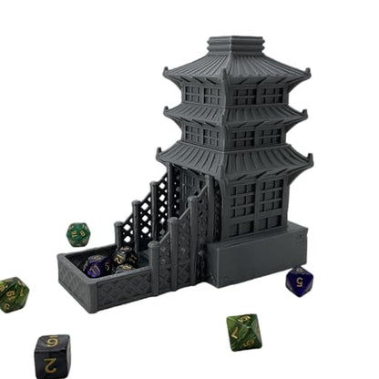 Temple Dice Dice Tower Dungeons and Dragons RPG Tabletop Roleplaying Game Jail DND (Random 7PCS D20 Dice Set Included) (Silver) - color: Silver
