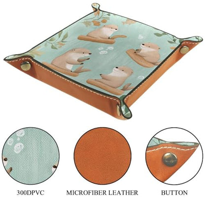 Dice Trays Funny Otters Holder Storage Box for Dice Games Like RPG DND, Leather Dice Holder Portable Folding Rolling Dice Tray, 16x16cm - color: Multi 5