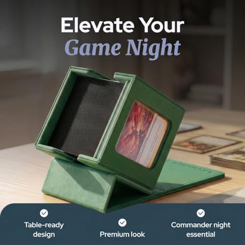 Commander Deck Box MTG 100 Card Holder with Display Window Green | PU leather, 4 N52 magnets, fits 100 double-sleeved cards, display window, durable, portable, secure closure - color: Green, size: 110+