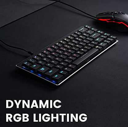 Perixx Micro USB PERIBOARD-428 Mini Mechanical Keyboard with Kailh Low Profile Brown Switch, RGB Backlighting, Black, US English Layout