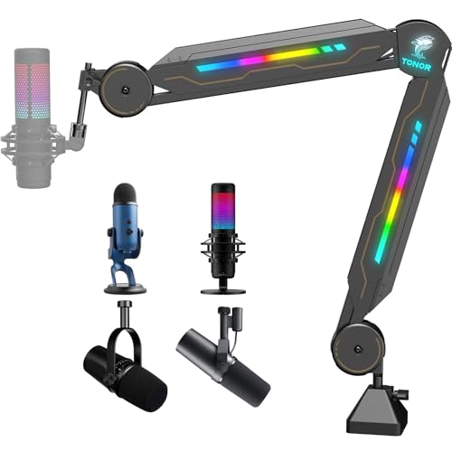RGB Boom Arm, TONOR Adjustable Mic Stand with RGB Light, 5/8’’ Screwadapter, Excellent Compatibility, Rotatable Suspension Boom Scissor Stand for Gaming Streaming Podcasting YouTube Recording T90
