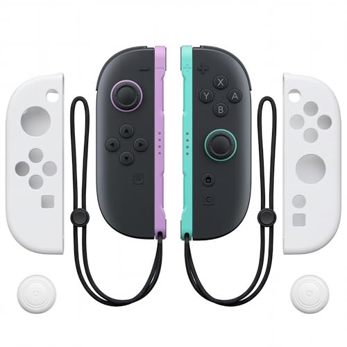 GAMEXX (L)/(R) Light Purple and Light Green Controller Compatible with Switch 2 with Soft Silicone Cover Cases, Thumbstick Grip Caps, Wrist Straps, Motion Controls, HD Rumble, Magnetic Connection, Bluetooth 5.1